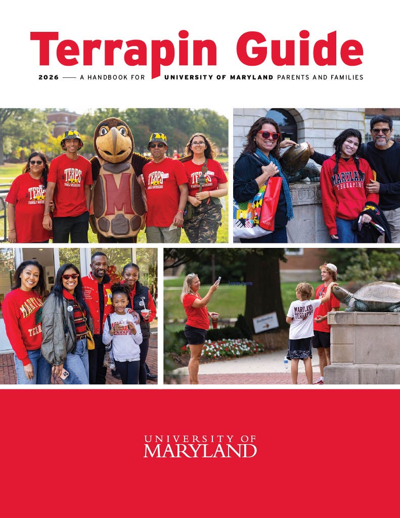 "Terrapin Guide 2026 A handbook for UMD parents and families" with a collage of families