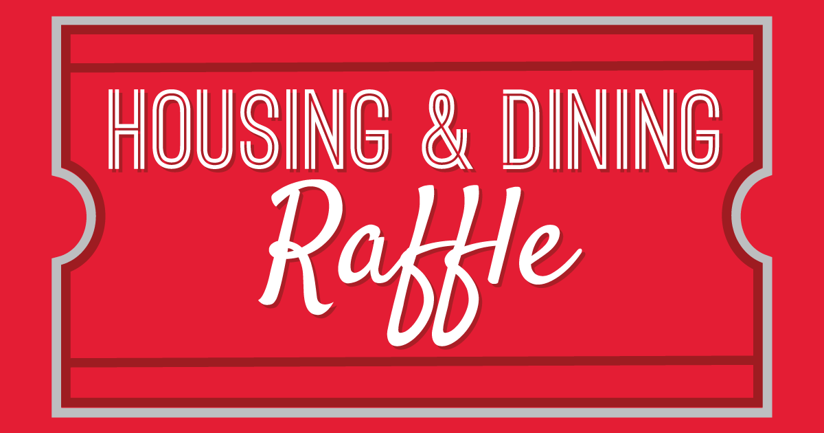 White text that says Housing and Dining Raffle on red background